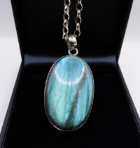 Vintage Artisan Sterling Silver Blue Labradorite Necklace 30 Grams