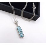 Sterling Silver Blue Topaz Pendant Necklace New with Gift Pouch