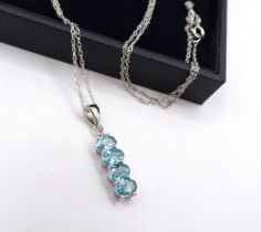 Sterling Silver Blue Topaz Pendant Necklace New with Gift Pouch