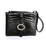 1990's Gianni Versace Couture Embossed Crocodile Black Leather Handbag