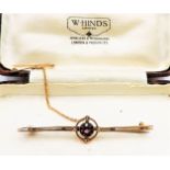 Antique 9K Gold Amethyst & Seed Pearl Brooch with Gift Box