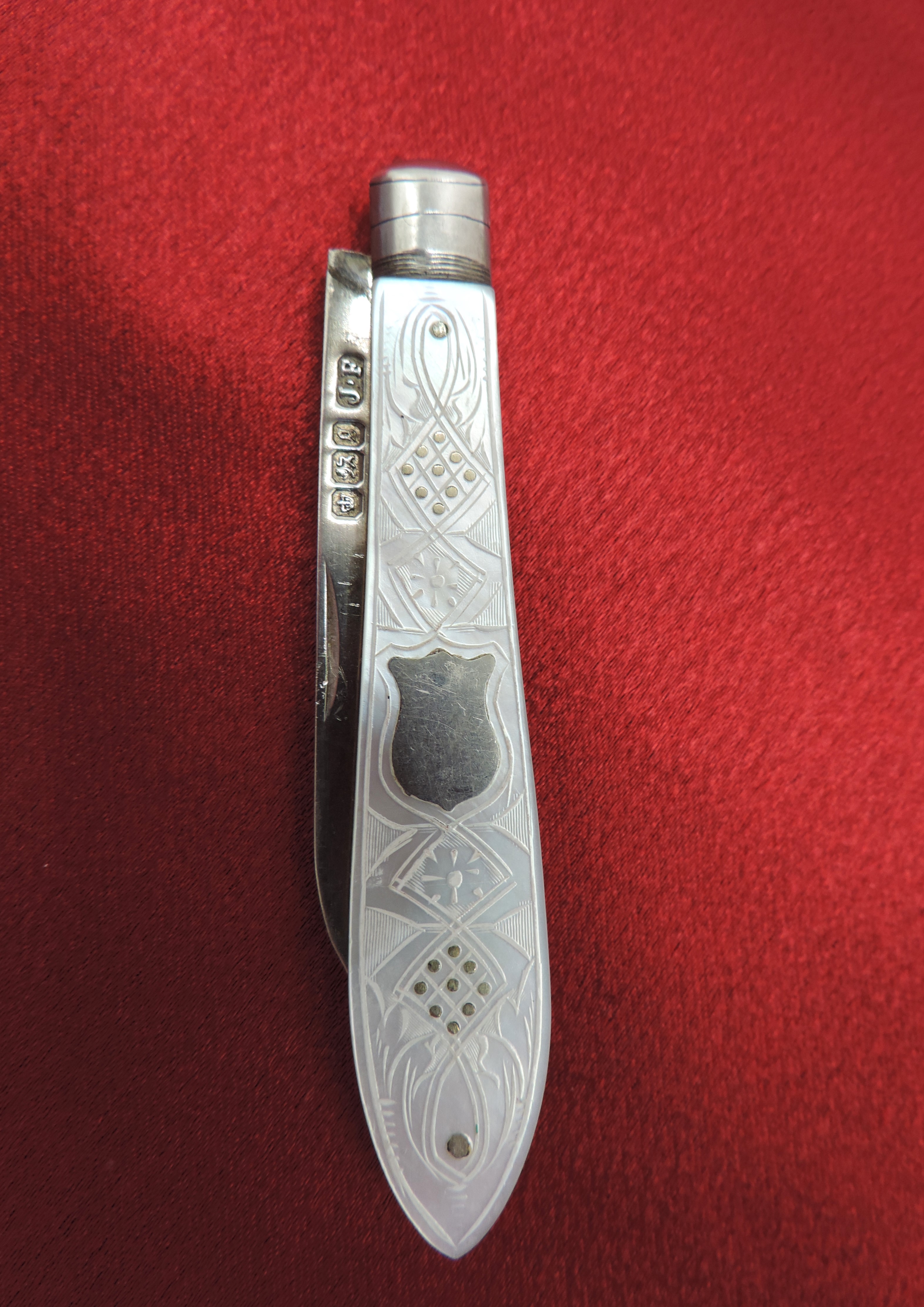 Antique Victorian Silver Mother of Pearl Fruit Knife Hallmark Date 1899 - Image 7 of 8