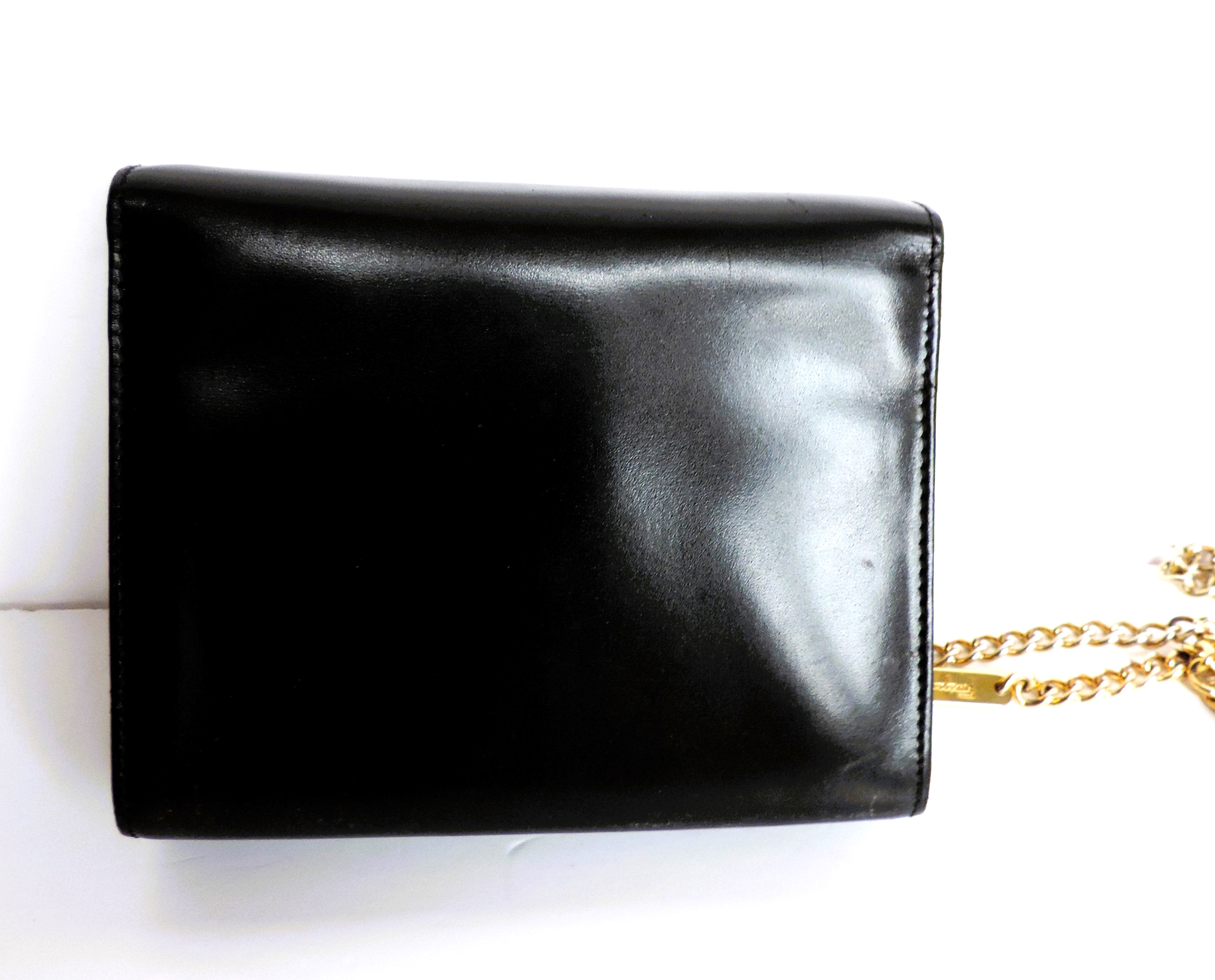 Vintage Salvatore Ferragamo Black Leather Mini Cross Body Bag Gold Chain AQ-21 8382 - Image 5 of 11