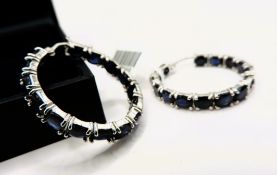 Sterling Silver 7.5CT Sapphire Hoop Earrings New with Gift Pouch