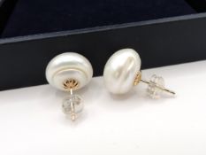 Gold Cultured Pearl Stud Earrings 18K Gold on Sterling Silver New with Gift Pouch