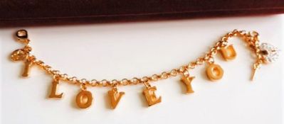 Brooks & Bentley Gold Plated I Love You Charm Bracelet