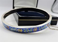 Sterling Silver Cloisonne Hinged Bangle