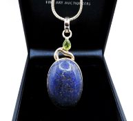 Artisan Sterling Silver Chunky Cabochon Lapis Lazuli & Peridot Necklace