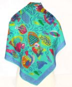 Vintage Signed Ken Done Tropical Fish Silk Scarf 60cm Square c. 1980's