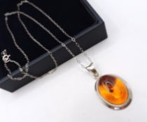 Sterling Silver Baltic Amber Pendant Necklace