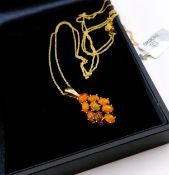 Gold on Sterling Silver Cabochon Fire Opal Necklace New With Gift Pouch