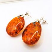 Artisan Sterling Silver Chunky Baltic Amber Earrings