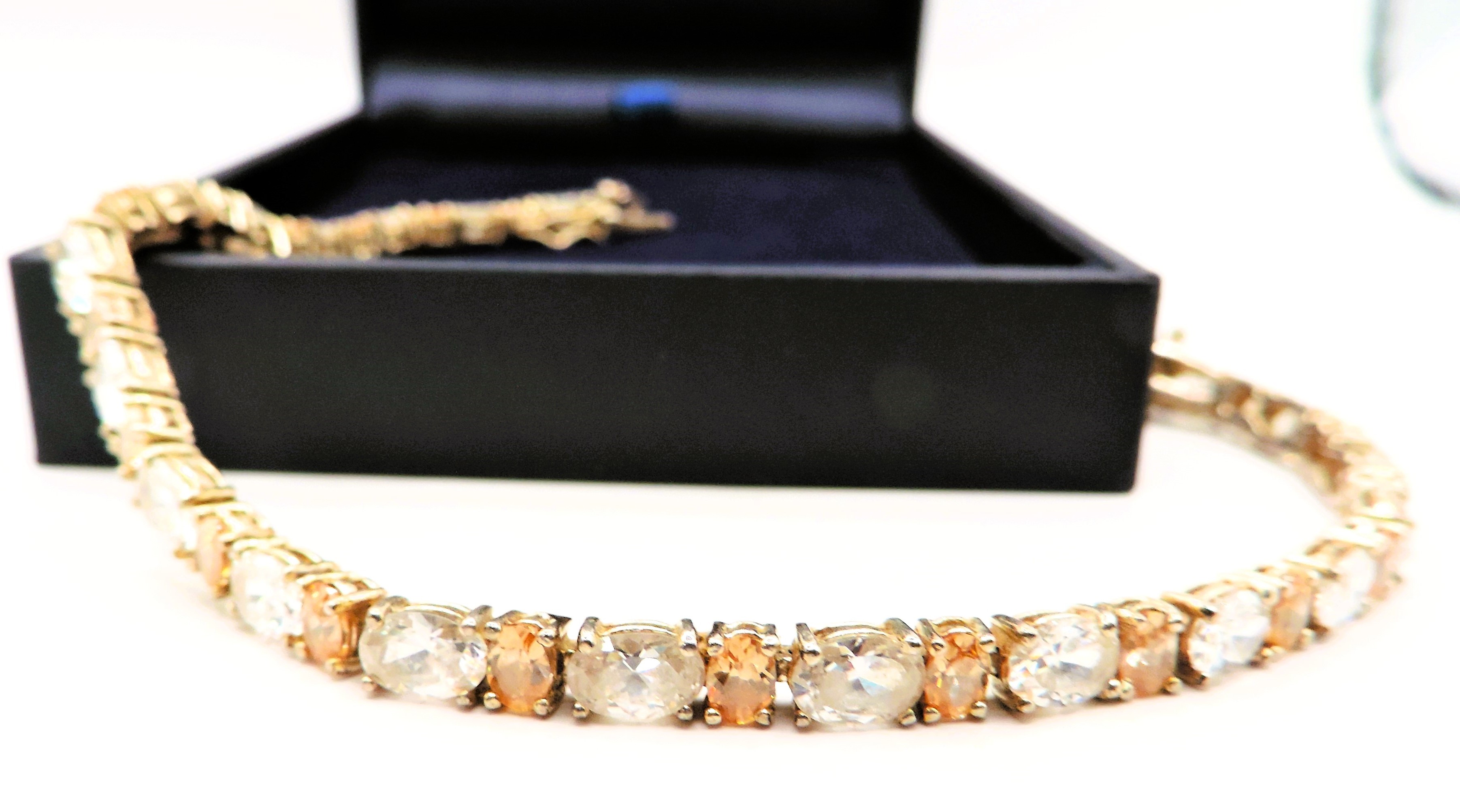 Sterling Silver Champagne Zircon Gemstone Tennis Bracelet with Gift Box - Image 2 of 3