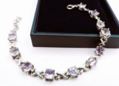 Sterling Silver Rose de France Amethyst Tennis Bracelet 22cts New With Gift Box