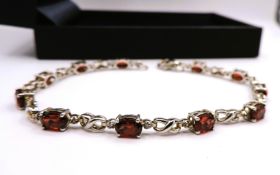 Sterling Silver Red & White Topaz Gemstone Tennis Bracelet New with Gift Box