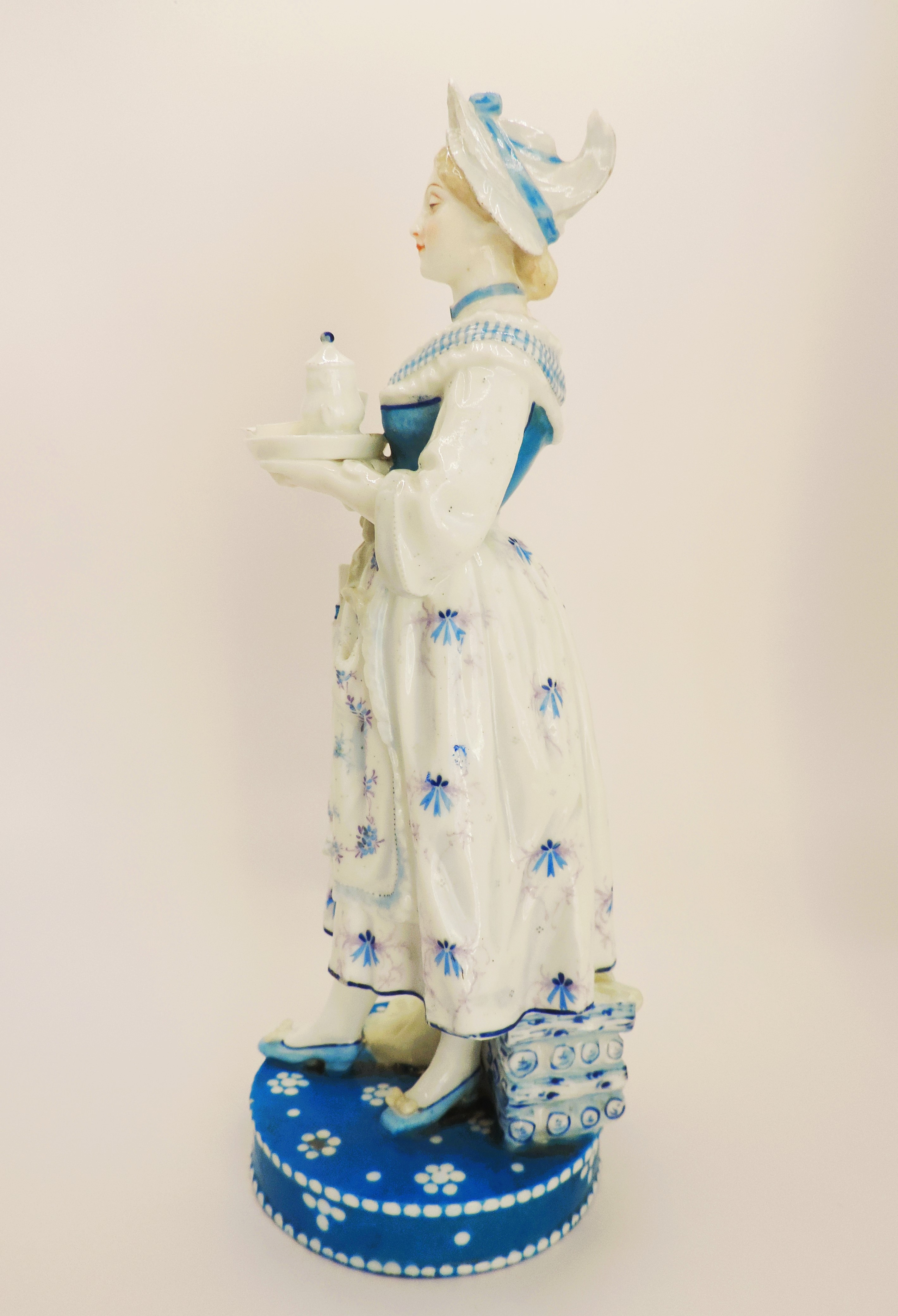 Antique Vion & Baury French Porcelain Figurine Lady with Tea Tray - Image 6 of 7