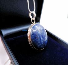 Artisan Sterling Silver Chunky Cabochon Lapis Lazuli Necklace