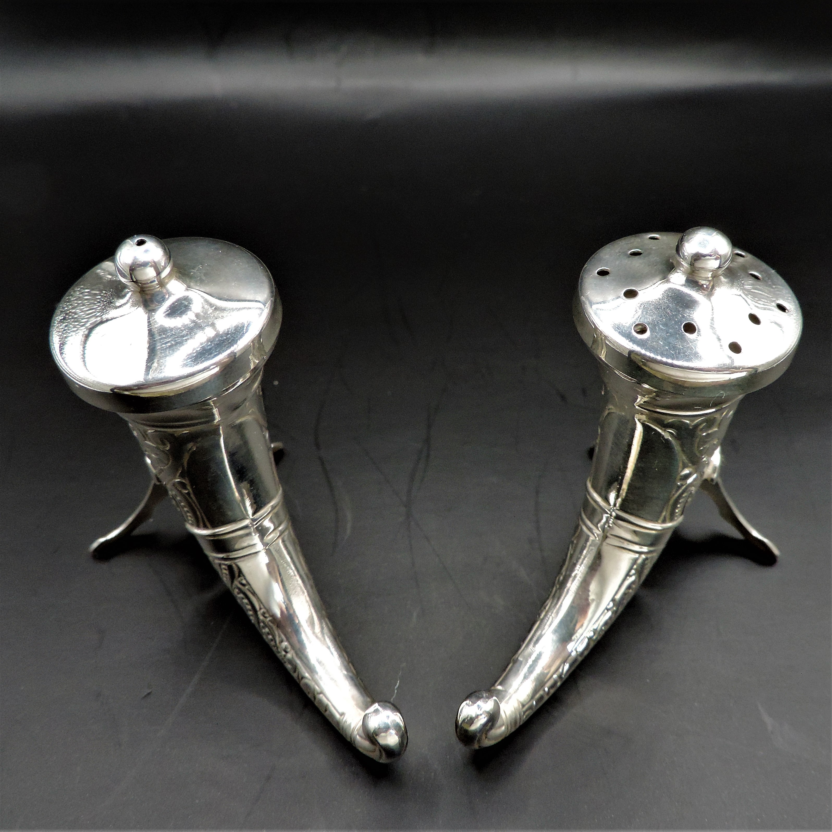 Norway Theodor Olsens Sterling Silver Viking Horns Cruet Set 35g c. 1920's - Image 6 of 10