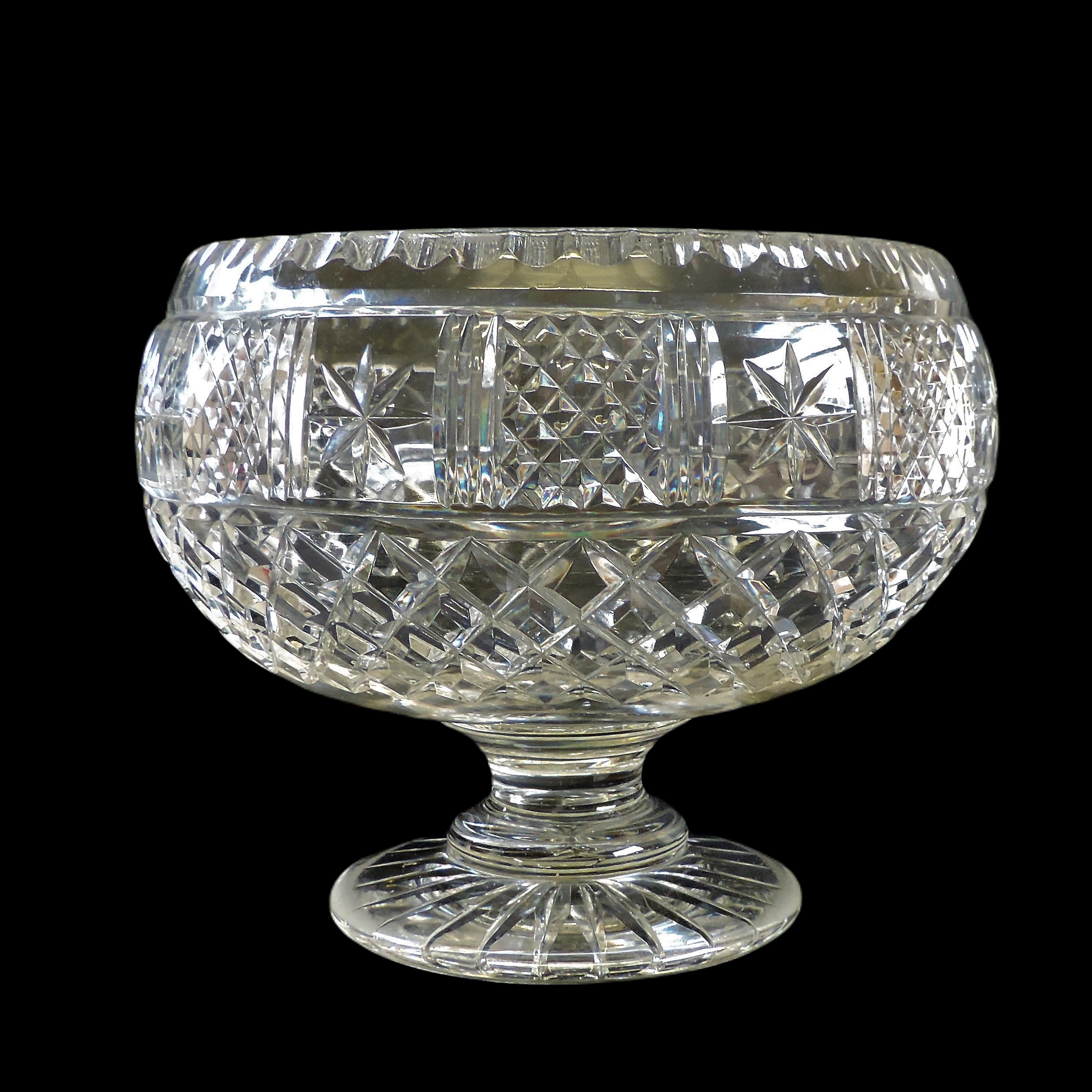 Large Antique Hand Cut Crystal Pedestal Bowl