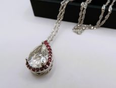 Artisan Sterling Silver Ruby & Rock Crystal Necklace with Gift Box