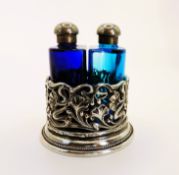 Vintage Art Nouveau Style Cobalt Blue Glass Perfume Bottles Duo