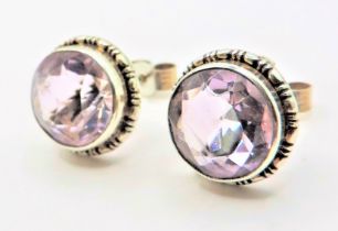 Vintage Sterling Silver 7CT Rose de France Amethyst Stud Earrings