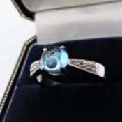 Sterling Silver Cabochon Topaz & Diamond  Ring New with Gift Pouch