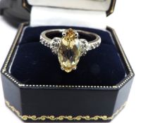 Sterling Silver 3CT Lemon Citrine & White Topaz Ring New with Gift Pouch