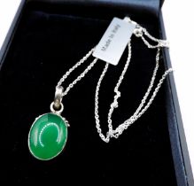 Sterling Silver Cabochon Jade Necklace New with Gift Pouch