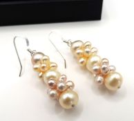 Cultured Pearl Cluster Drop Earrings in Sterling Silver New with Gift Pouch
