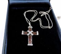 Sterling Silver Cognac Diamond Cross New With Gift Box