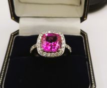 Sterling Silver Pink & White Cubic Zirconia Ring New with Gift Pouch