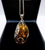 Artisan Sterling Silver Baltic Amber Pendant Necklace