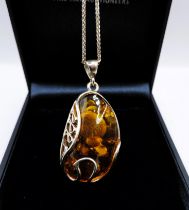 Artisan Sterling Silver Baltic Amber Pendant Necklace