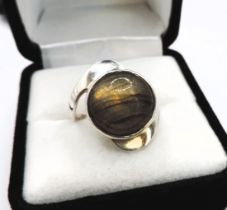 Vintage Artisan Sterling Silver Cabochon Gemstone Ring c. 1980's