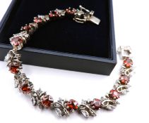 Sterling Silver Red & White Topaz Gemstone Bracelet New with Gift Box