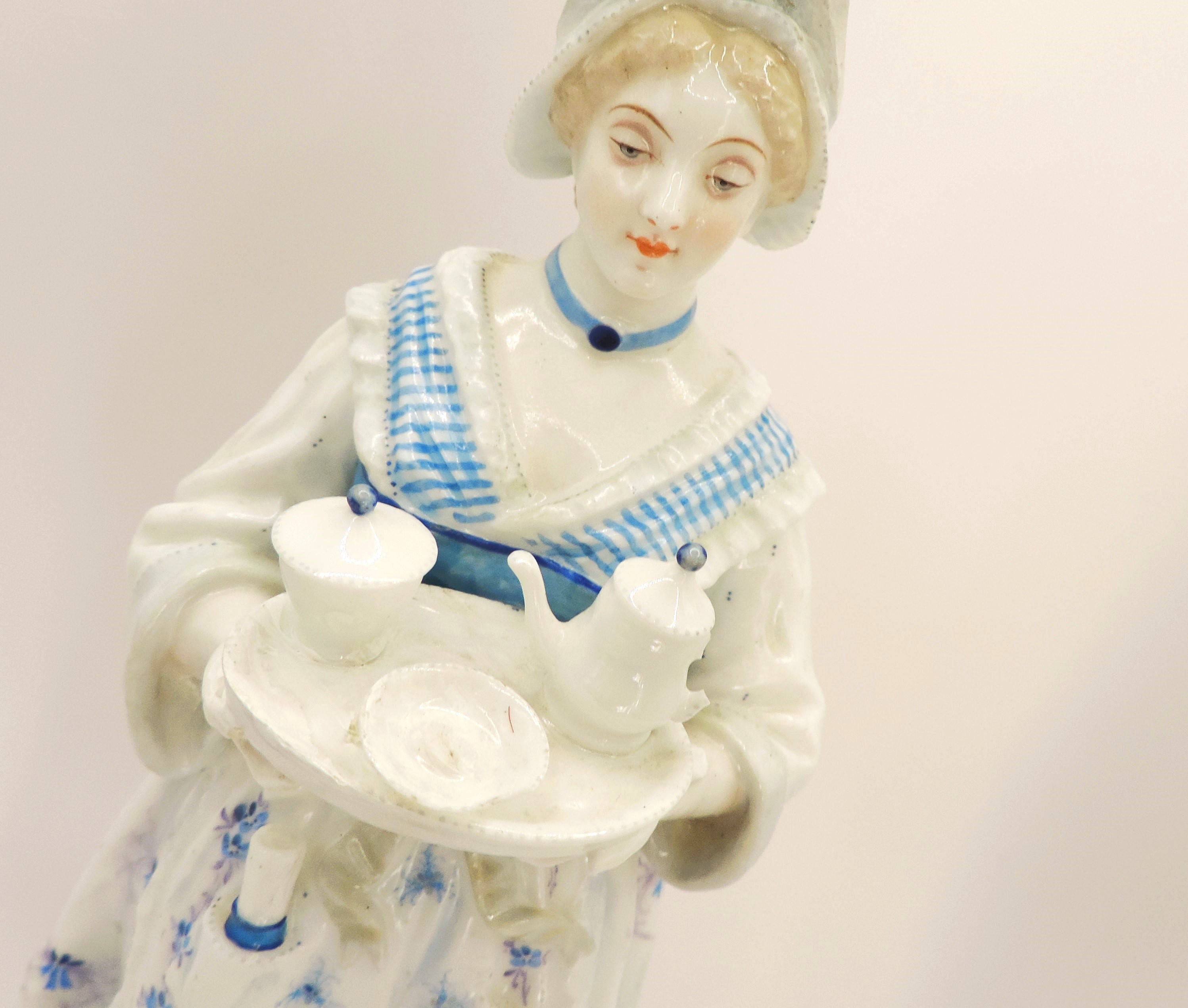 Antique Vion & Baury French Porcelain Figurine Lady with Tea Tray - Image 4 of 7