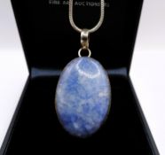 Artisan Sterling Silver Chunky Blue Agate Pendant Necklace