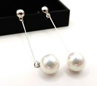 Sterling Silver Dangle Drop Pearl Earrings New with Gift Pouch