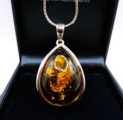 Artisan Sterling Silver Chunky Baltic Amber Pendant Necklace
