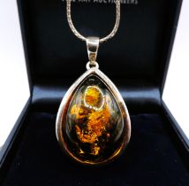 Artisan Sterling Silver Chunky Baltic Amber Pendant Necklace