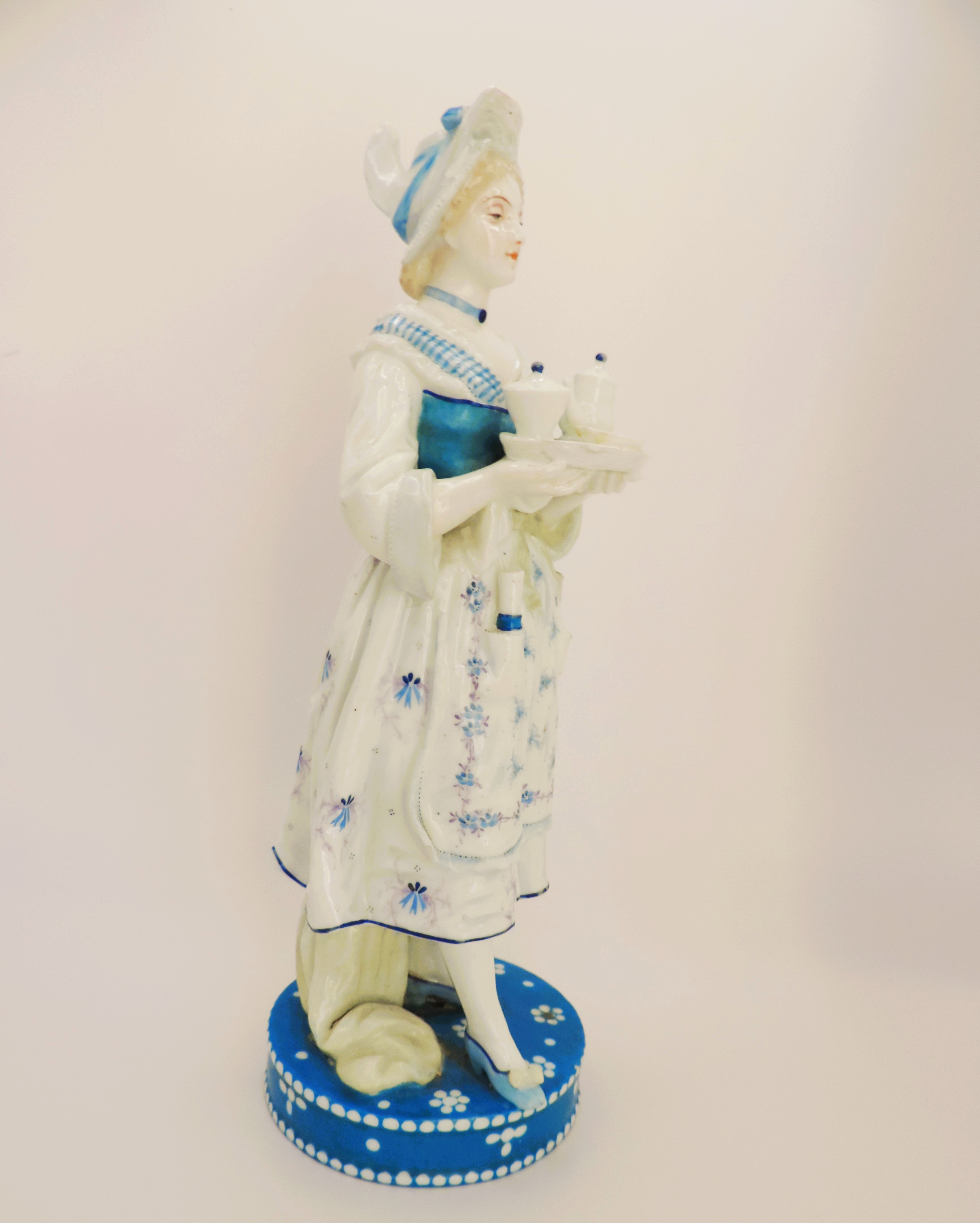 Antique Vion & Baury French Porcelain Figurine Lady with Tea Tray - Image 5 of 7