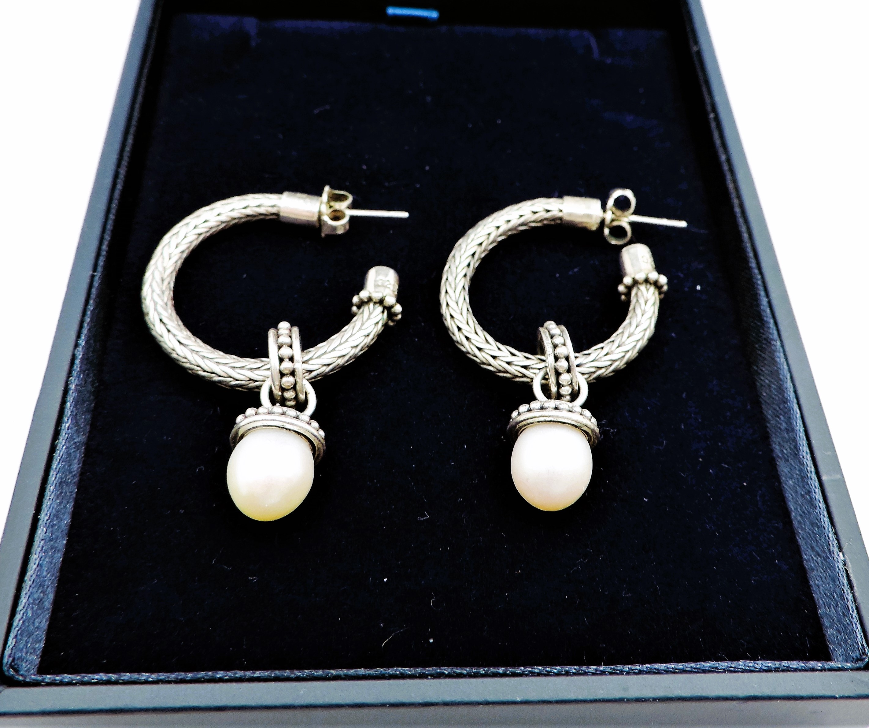 Sterling Silver Cultured Pearl Hoop Earrings New with Gift Pouch - Image 3 of 3