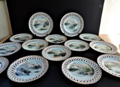 Suite 14 Antique Japanese Kutani Hand Painted & Gilded Porcelain Tea/Dessert Plates