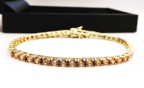 Gold on Sterling Silver Citrine Tennis Bracelet New With Gift Box
