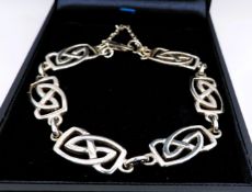 Vintage Sterling Silver Celtic Panel Link Bracelet with Gift Box