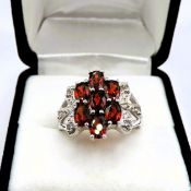 Sterling Silver Rubellite Tourmaline & Diamond Ring New With Gift Pouch