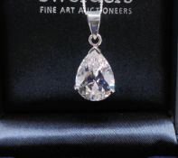 Sterling Silver 17CT Pear Cut Cubic Zirconia Pendant Necklace New With Gift Pouch