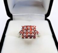 Orange Sapphire Cluster Ring 4.8 carats Sterling Silver New with Gift Pouch