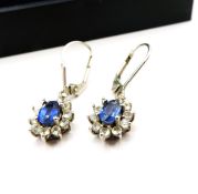 Platinum on Sterling Silver Sapphire Drop Earrings New with Gift Pouch